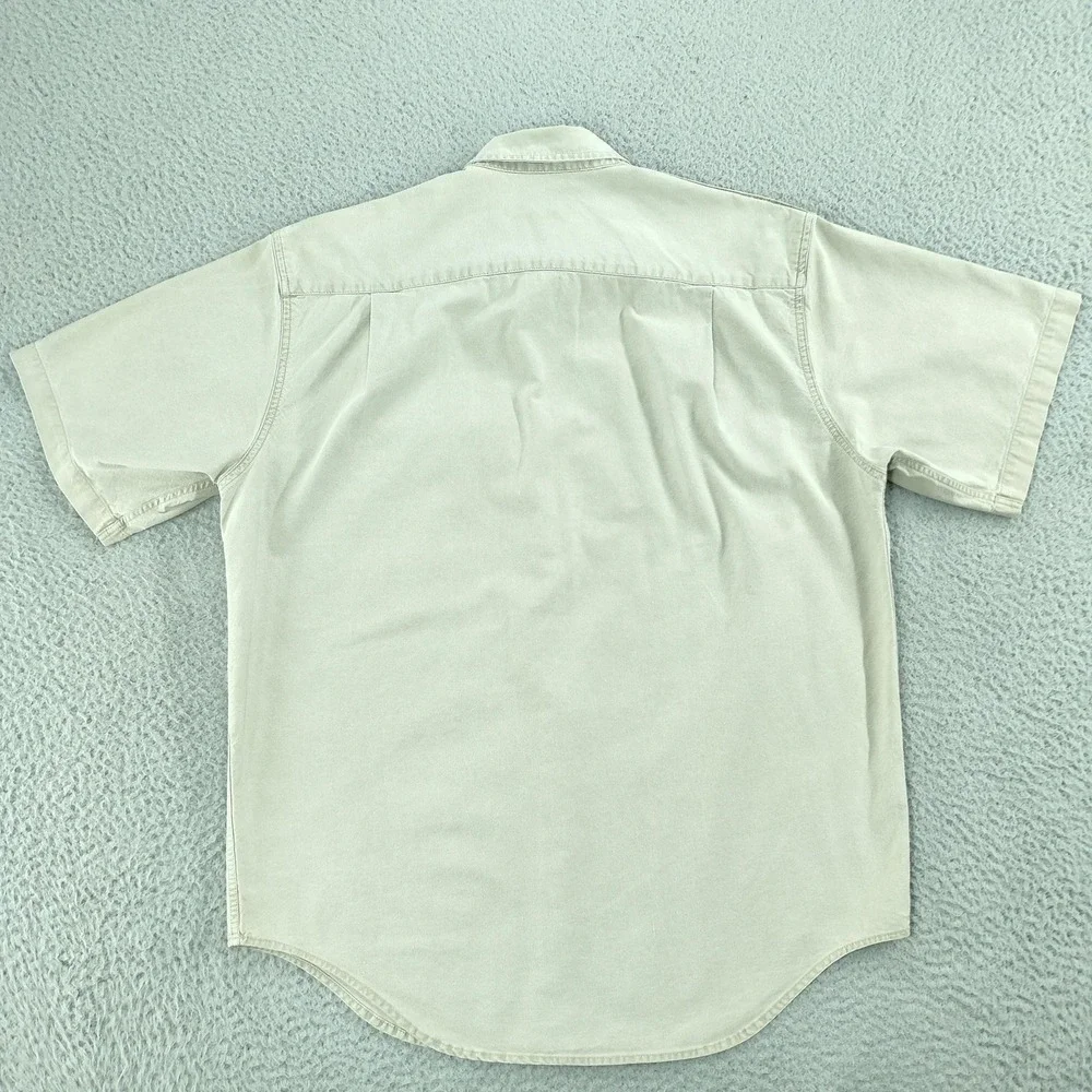 Vintage Banana Republic Safari Travel Shirt Mens Medium Beige Short Sleeve